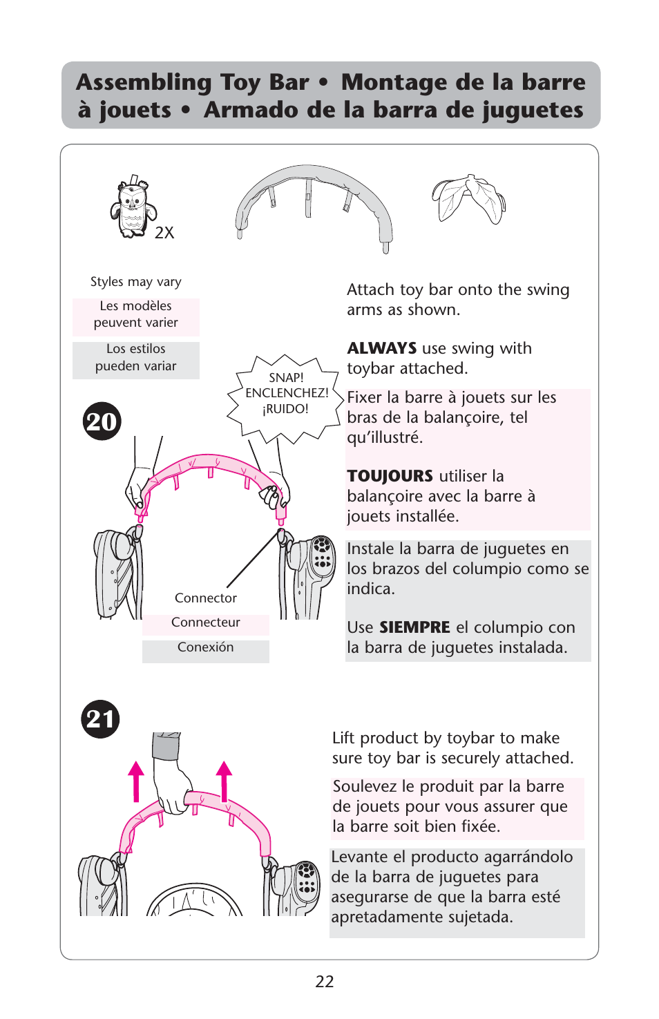 Ssembling ì | Graco Swing 'N Bounce 1764336 User Manual | Page 22 / 52