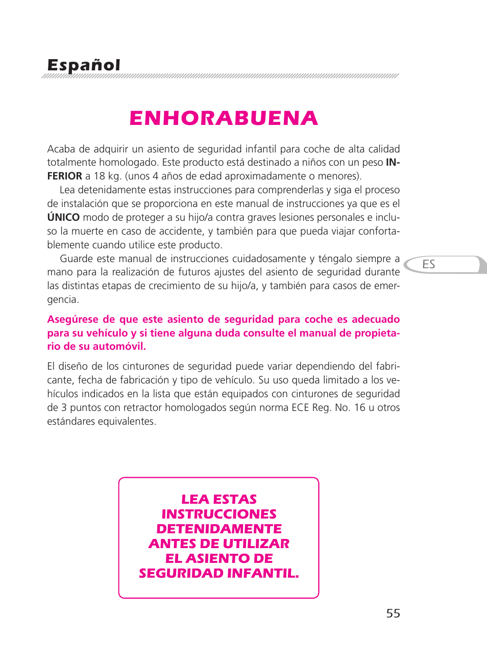 Enhorabuena, Español | Graco 8H98 User Manual | Page 55 / 140