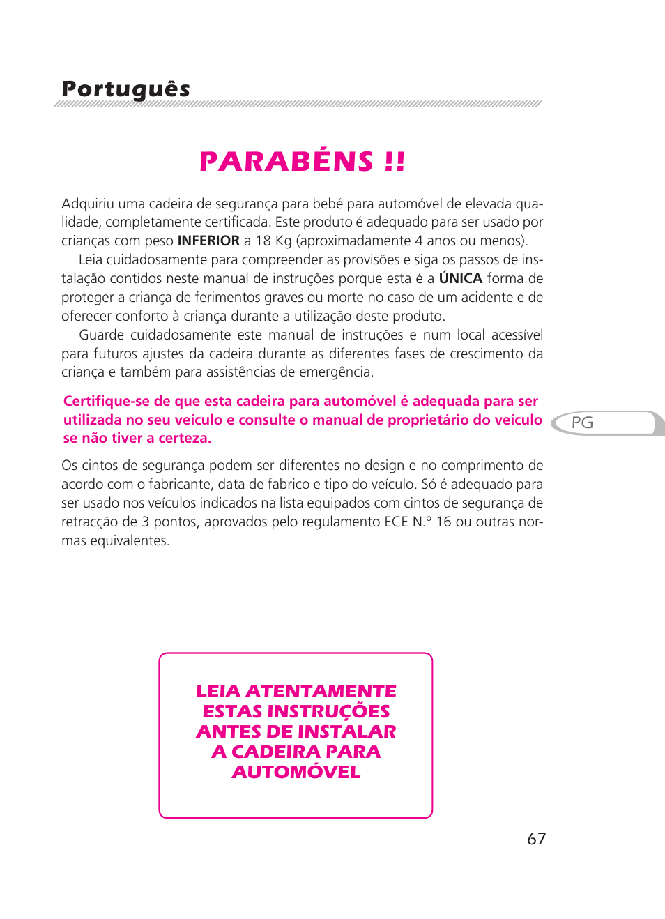 Parabéns, Português | Graco 8H98 User Manual | Page 67 / 140