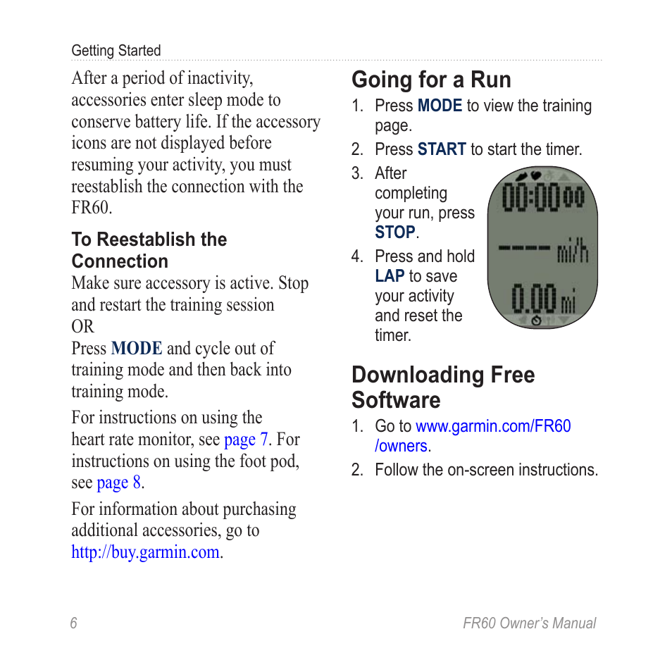 Going for a run, Downloading free software | Graco FR60 User Manual | Page 12 / 48