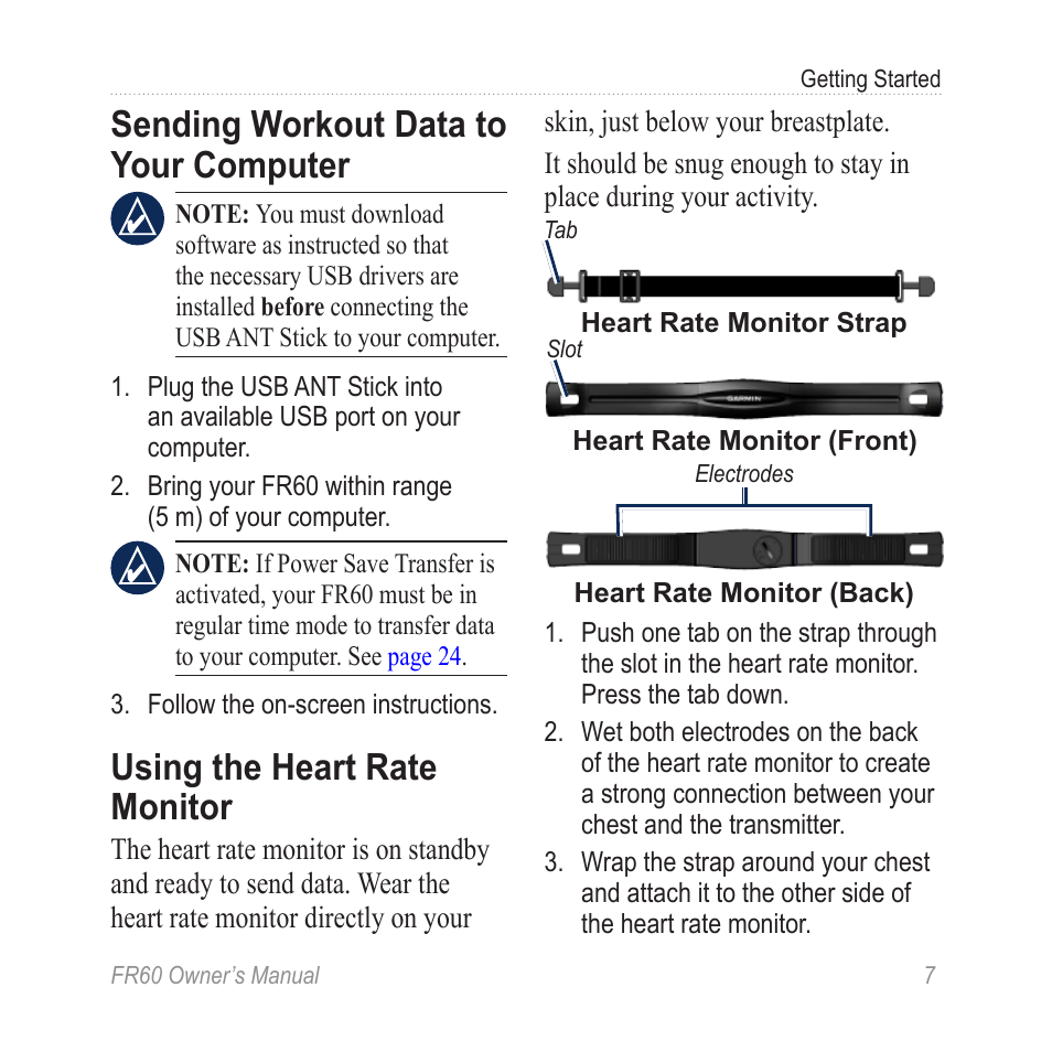 Sending workout data to your computer, Using the heart rate monitor, Sending workout data to your | Computer | Graco FR60 User Manual | Page 13 / 48