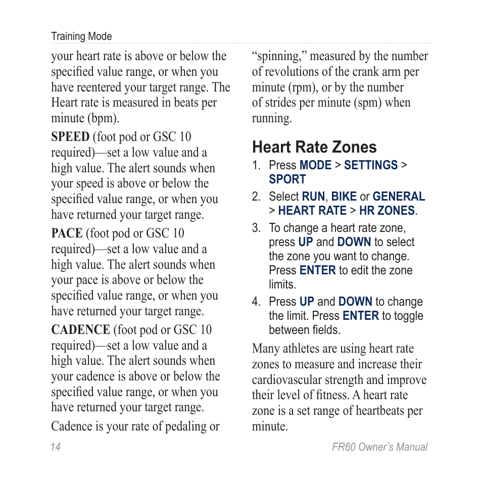 Heart rate zones | Graco FR60 User Manual | Page 20 / 48