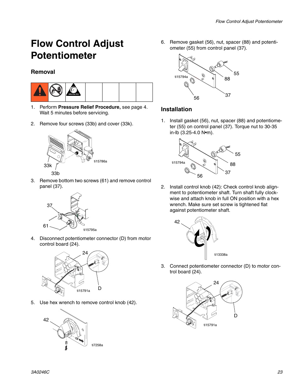 Flow control adjust potentiometer | Graco 258906 User Manual | Page 23 / 40