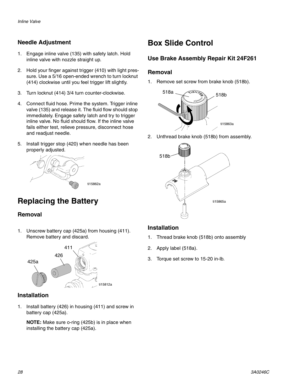 Replacing the battery, Box slide control | Graco 258906 User Manual | Page 28 / 40