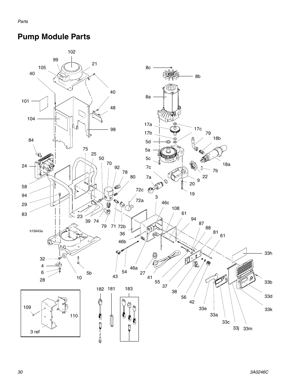 Pump module parts | Graco 258906 User Manual | Page 30 / 40