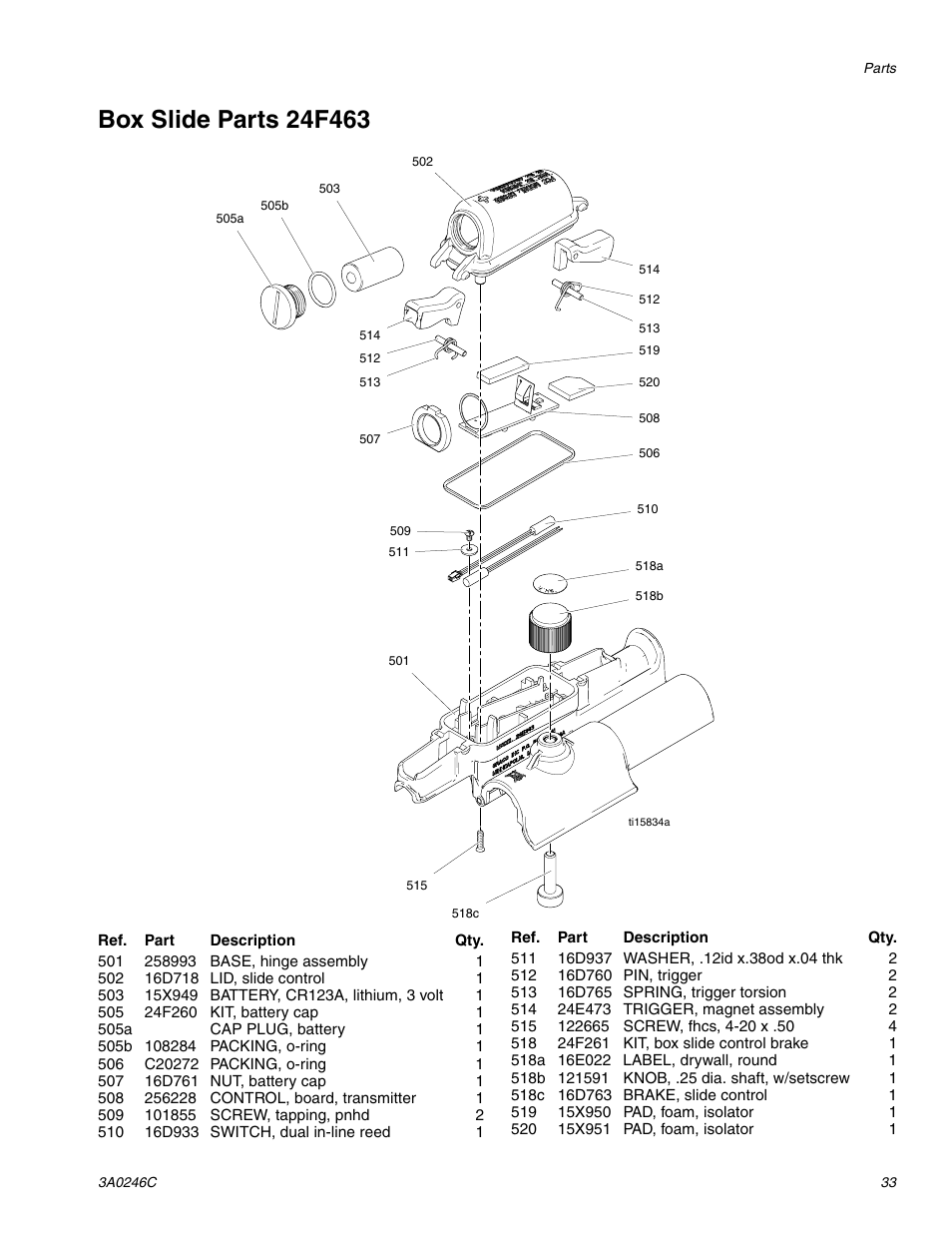 Box slide parts 24f463 | Graco 258906 User Manual | Page 33 / 40