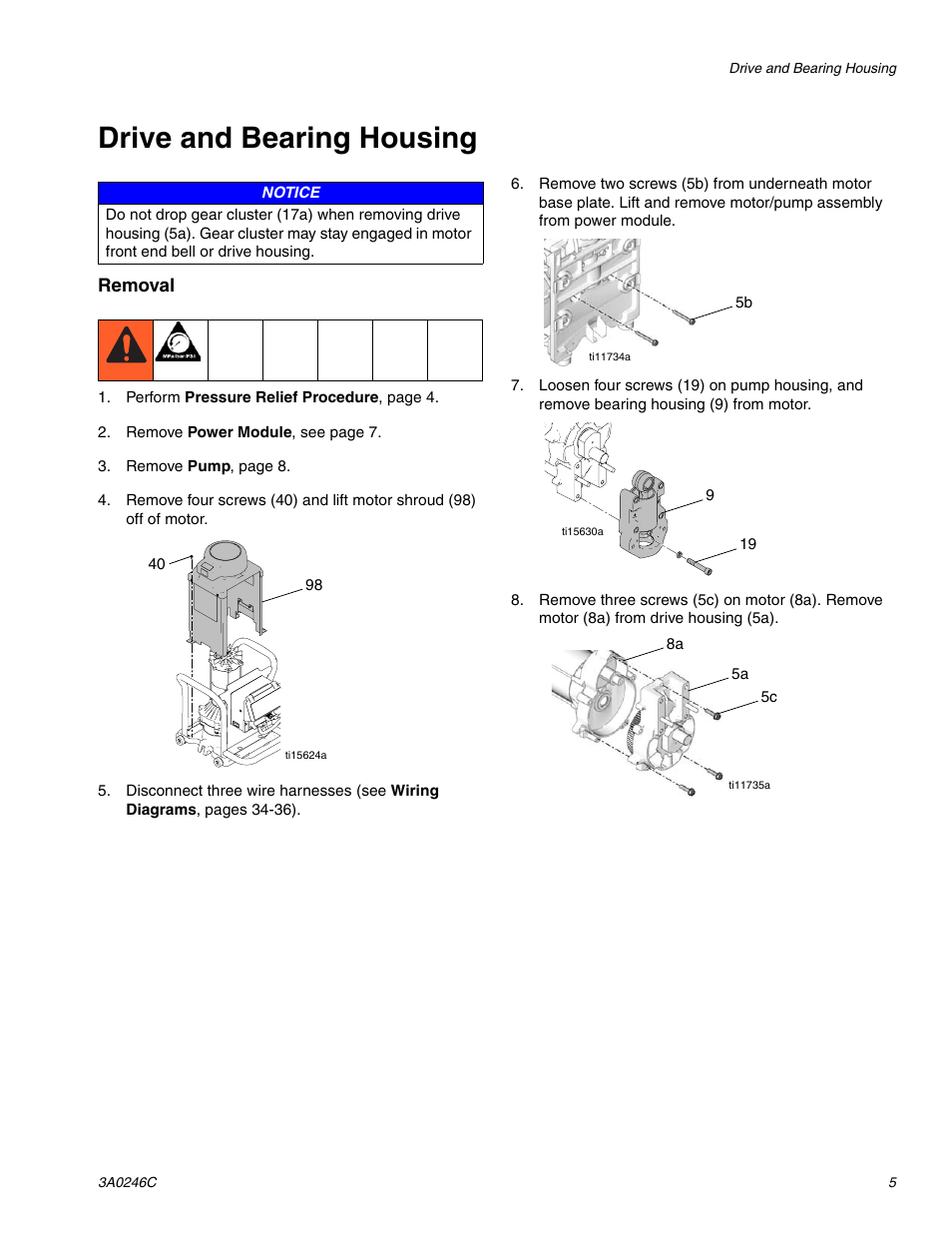 Drive and bearing housing | Graco 258906 User Manual | Page 5 / 40