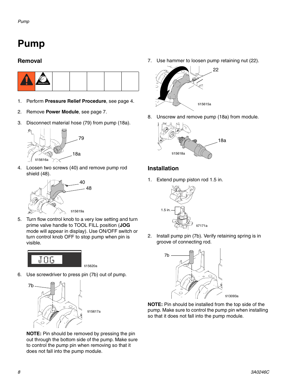 Pump, Ge 8, Removal | Installation | Graco 258906 User Manual | Page 8 / 40