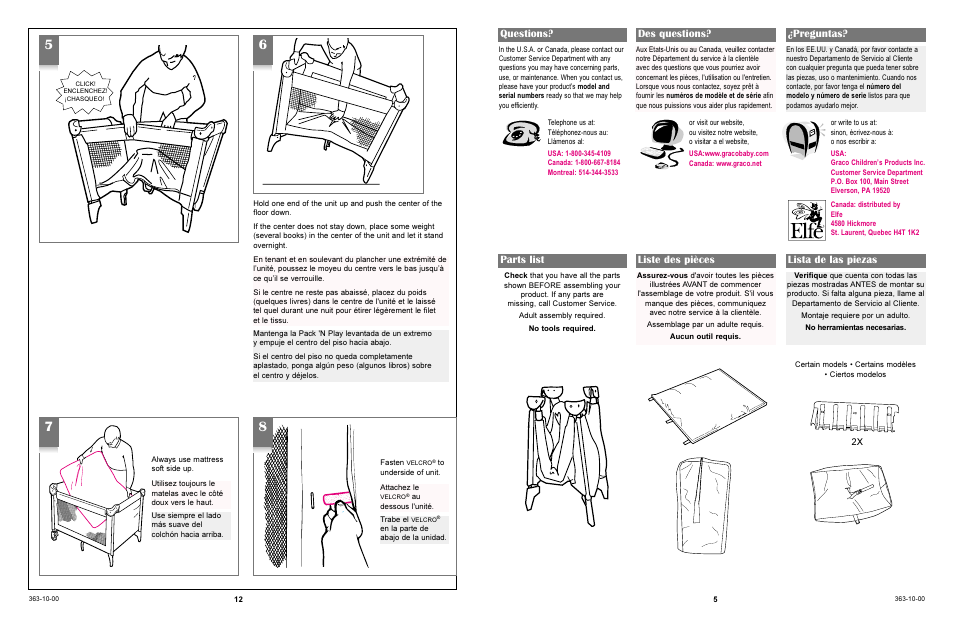 Parts list liste des pièces lista de las piezas, Questions? des questions? ¿preguntas | Graco 9123 User Manual | Page 12 / 16