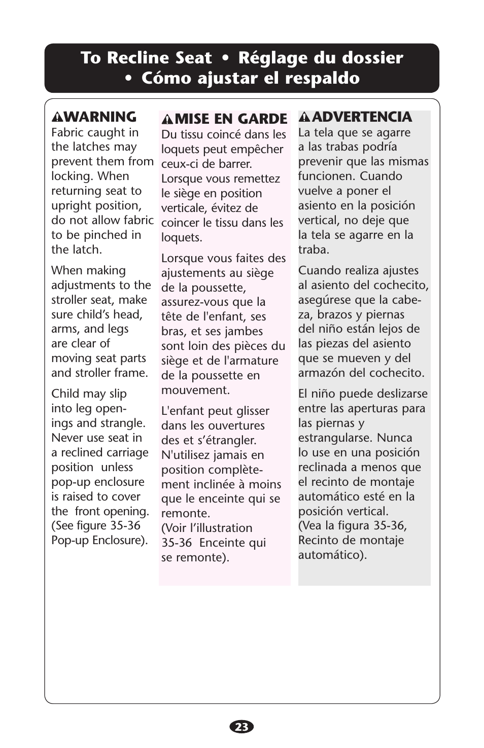 4o s, Advertencia, Warning | Mise en garde | Graco Stylus PD117254A User Manual | Page 23 / 132