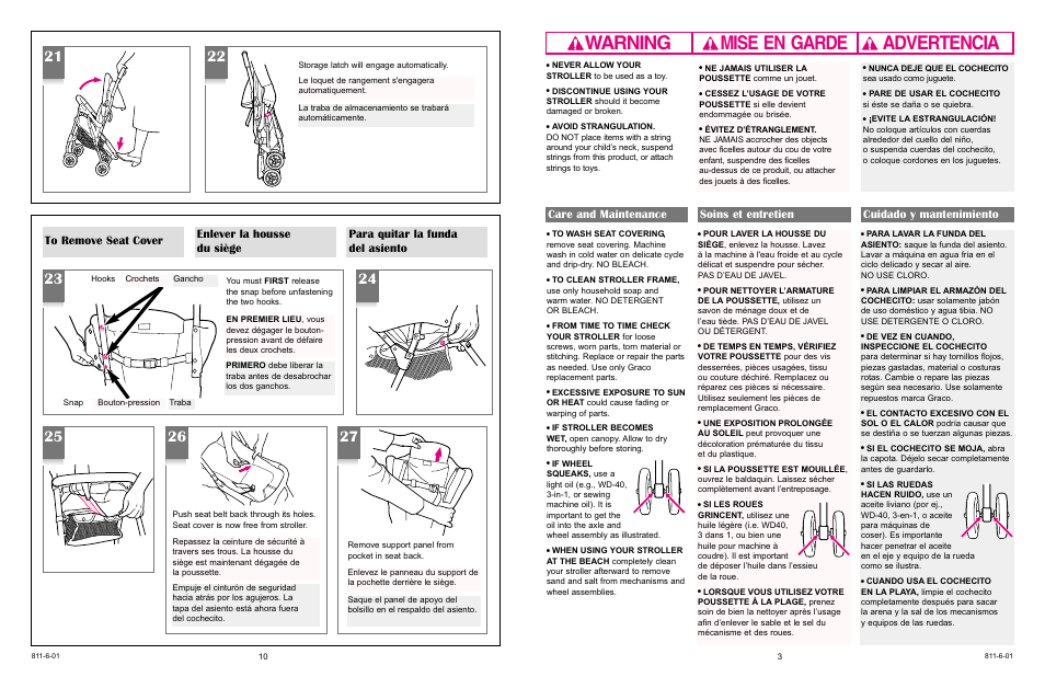 Warning advertencia mise en garde | Graco 6474 User Manual | Page 3 / 11