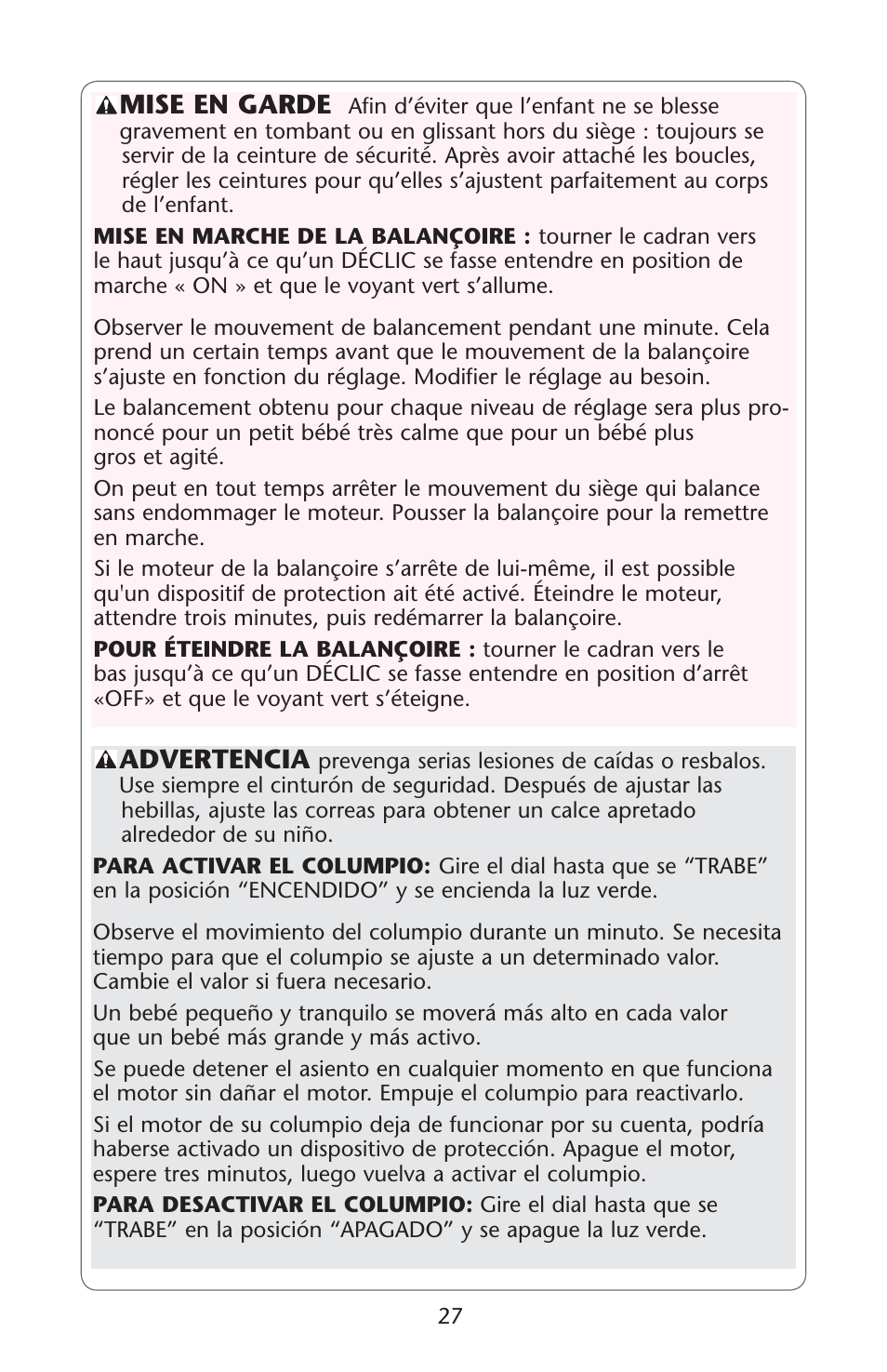Advertencia, Mise en garde | Graco Silhouette 1762256 User Manual | Page 27 / 40