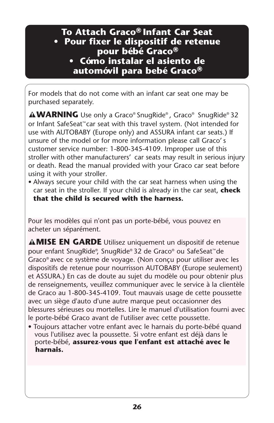 Mise en garde, Warning | Graco 1760818 User Manual | Page 26 / 112