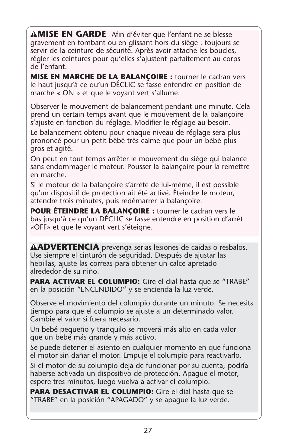 Advertencia, Mise en garde | Graco Silhouette 1761304 User Manual | Page 27 / 44
