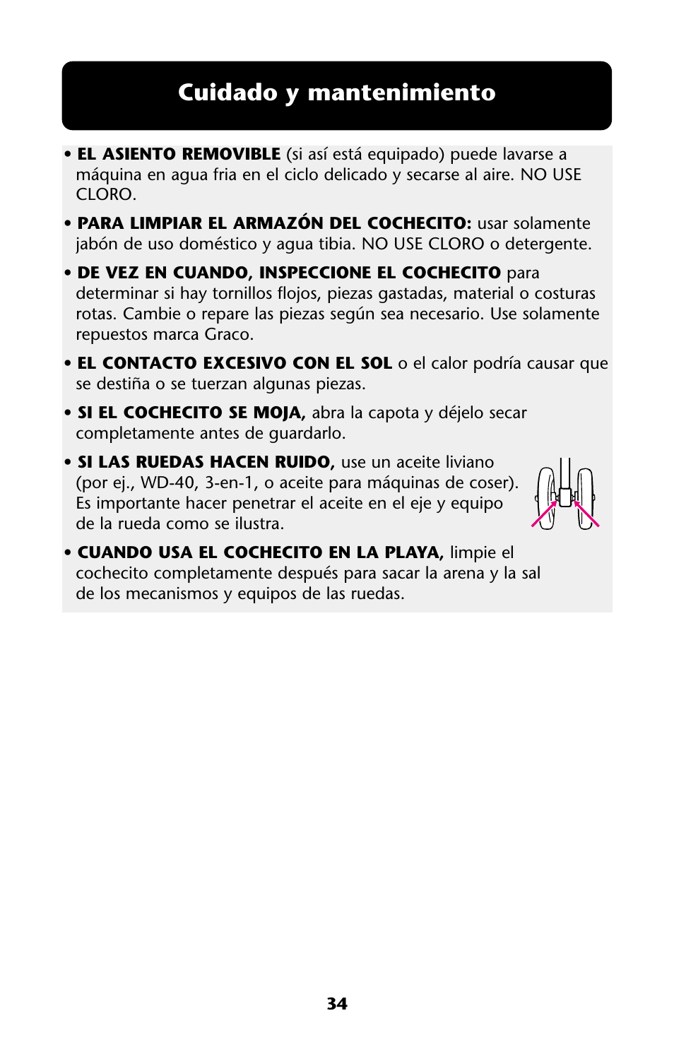 Cuidado y mantenimiento | Graco ISPA118AA User Manual | Page 34 / 40