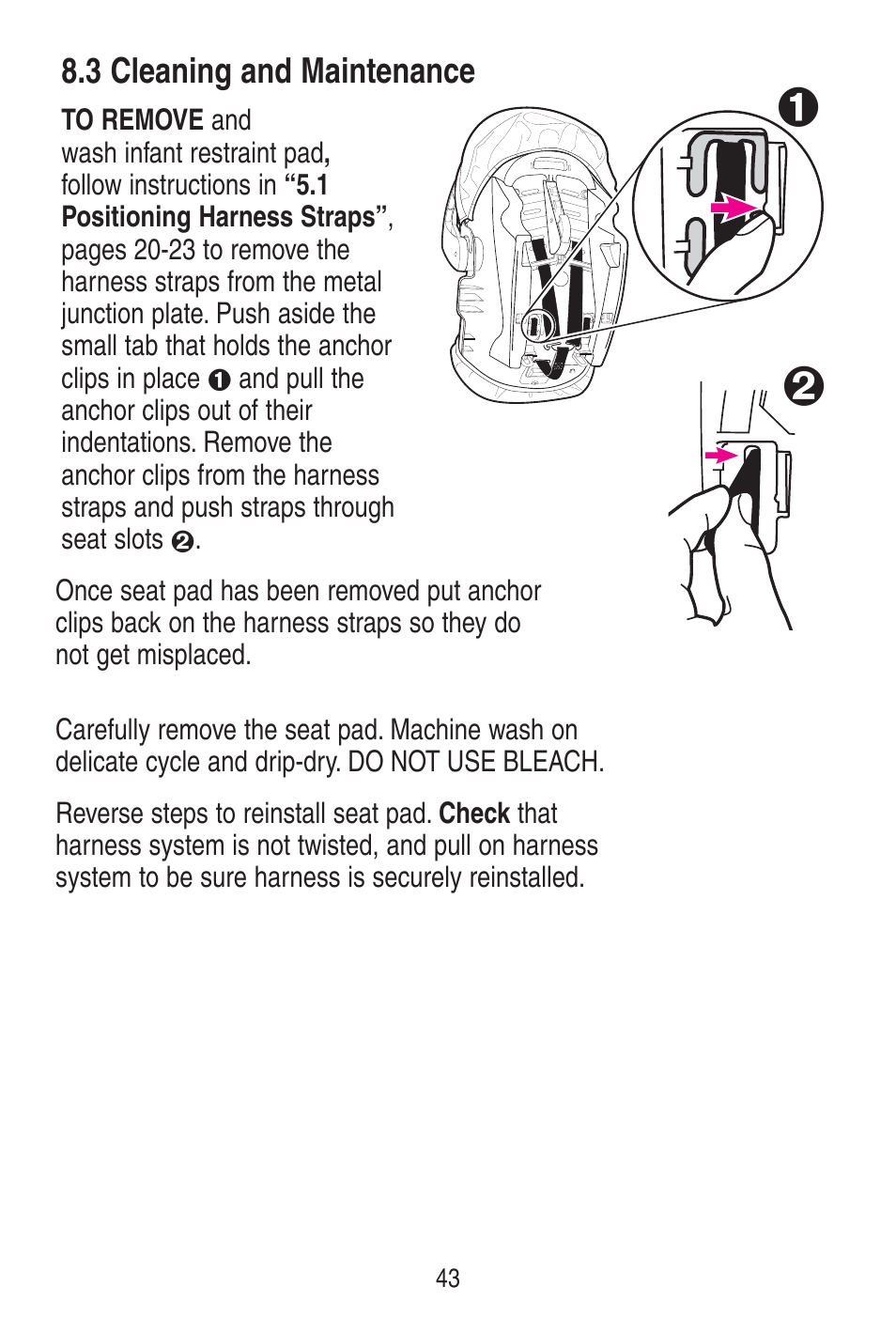 3 cleaning and maintenance | Graco SNUGRIDE 30 PD115793C User Manual | Page 43 / 88