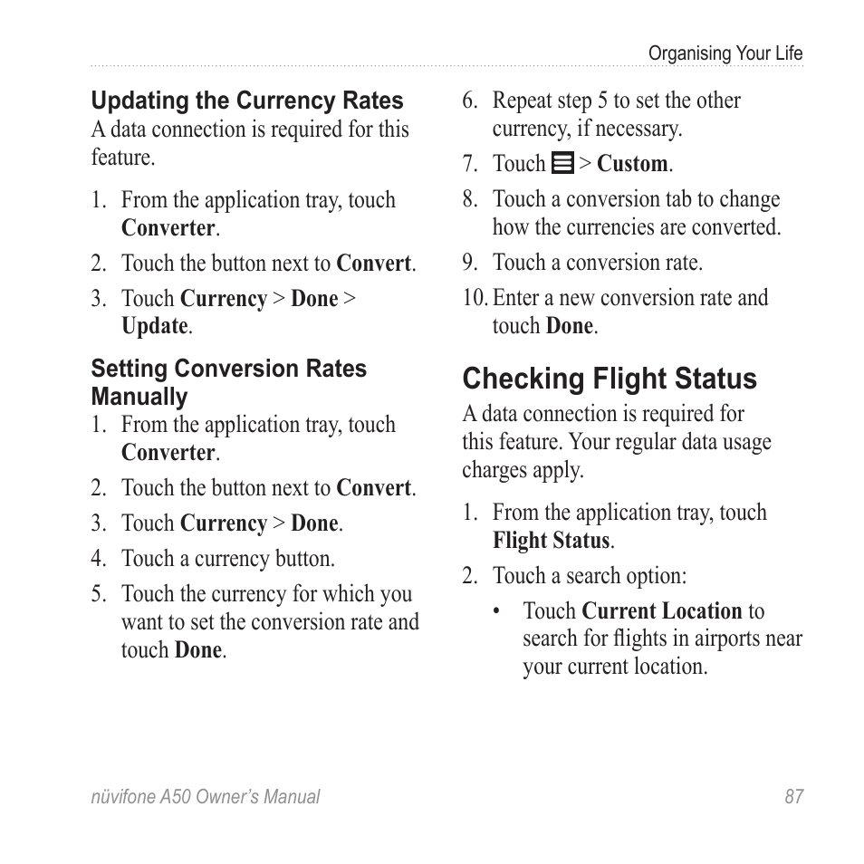Checking flight status | Graco NUVIFONE A50 User Manual | Page 95 / 136