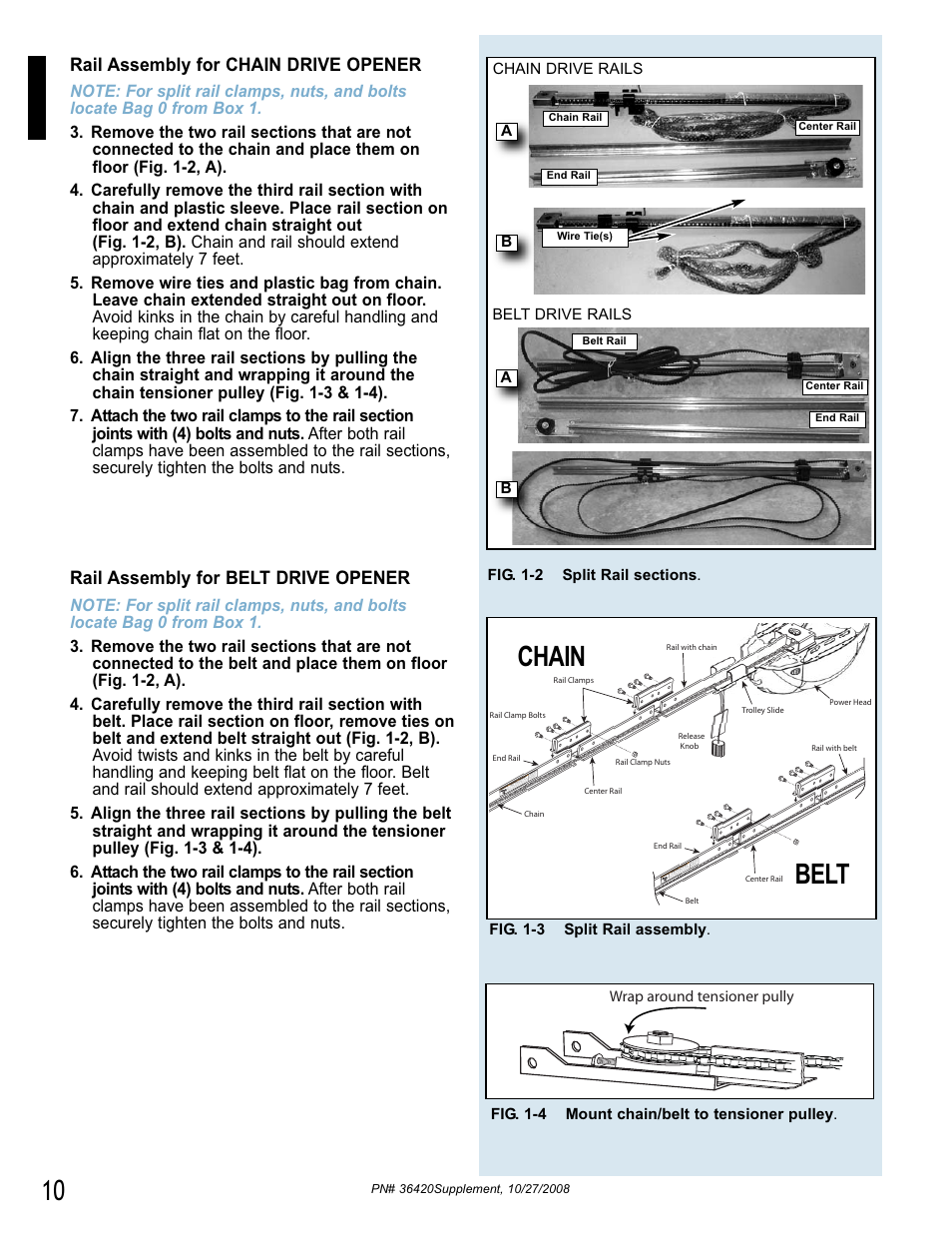 Chain belt, Rail assembly for chain drive opener, Rail assembly for belt drive opener | Genie BeltLift 1022 User Manual | Page 10 / 66