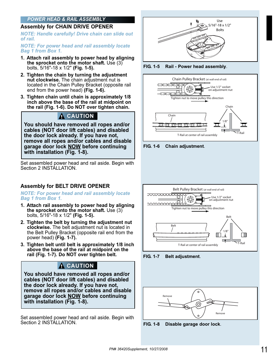 Assembly for chain drive opener, Assembly for belt drive opener | Genie BeltLift 1022 User Manual | Page 11 / 66