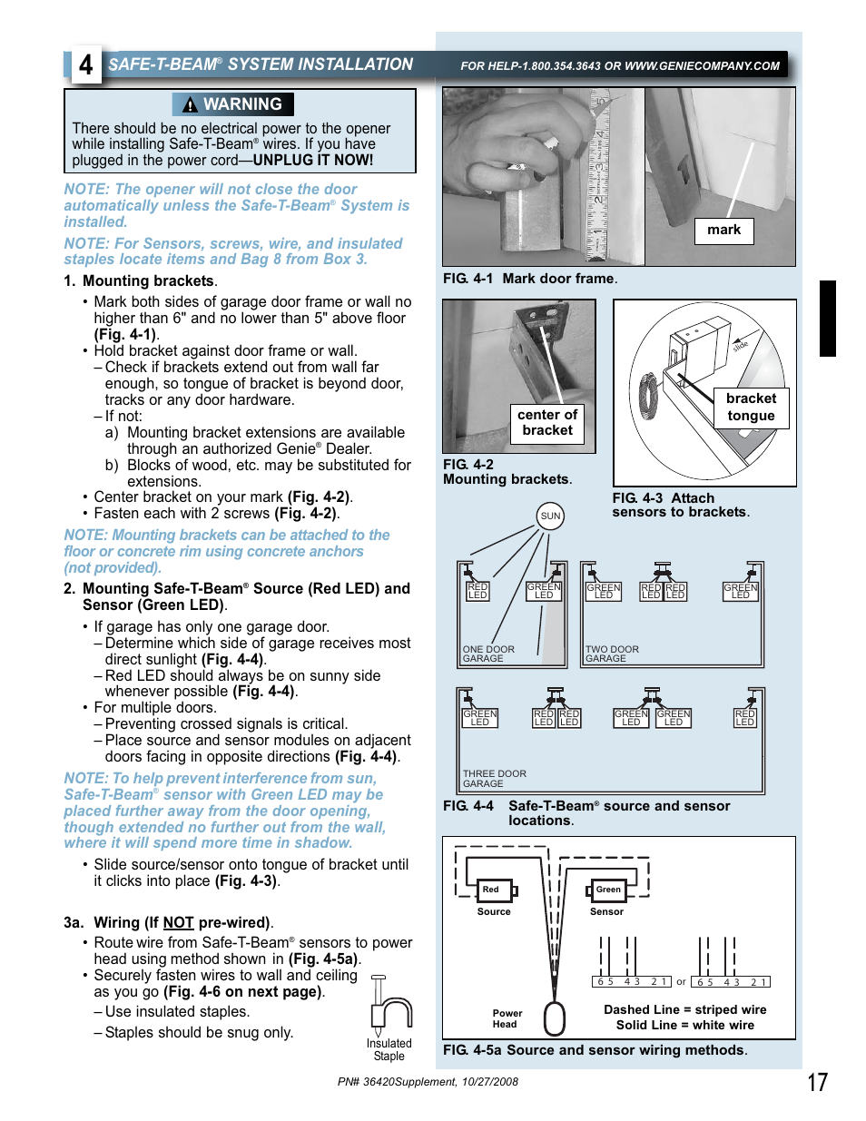 Safe-t-beam, System installation, Warning | Genie BeltLift 1022 User Manual | Page 17 / 66