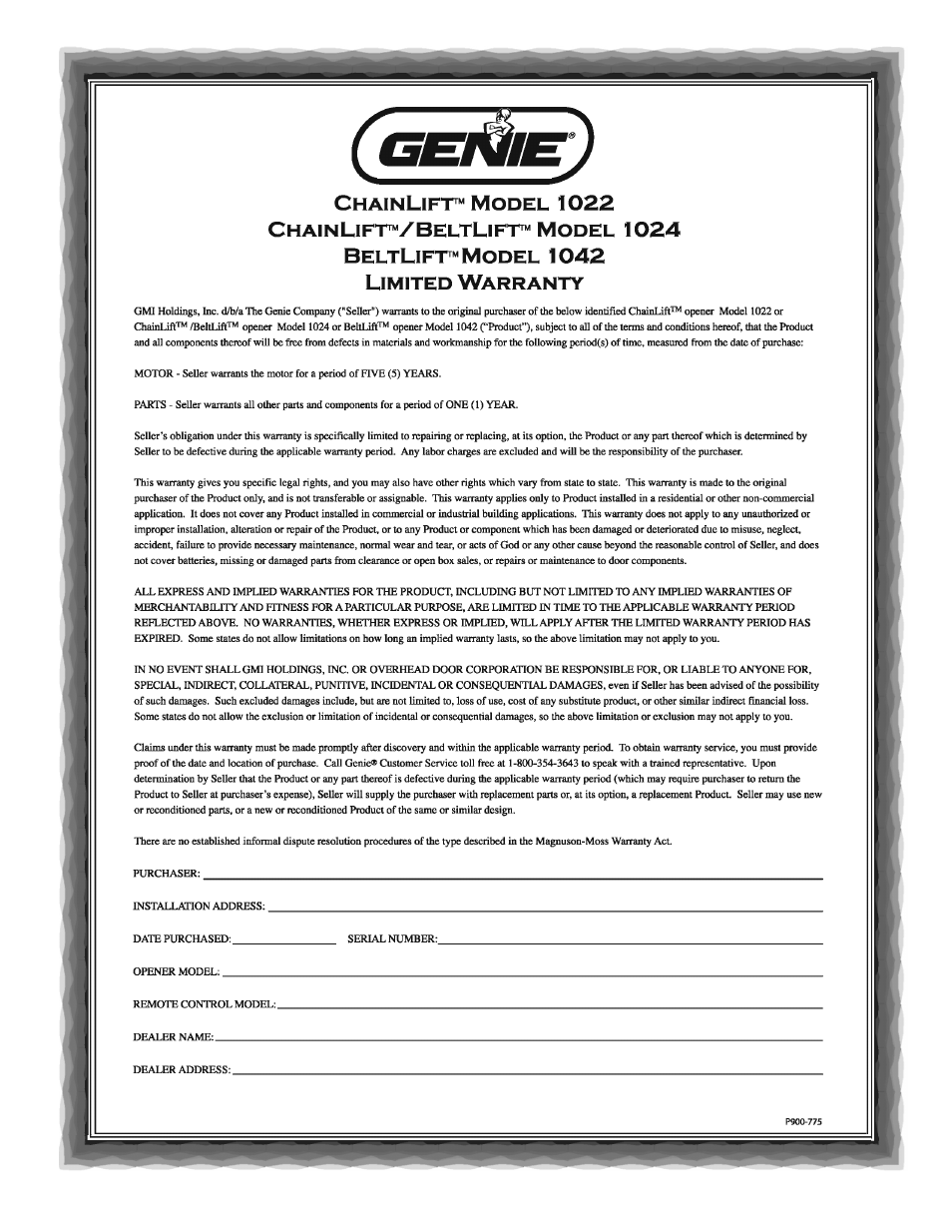 Genie BeltLift 1022 User Manual | Page 30 / 66