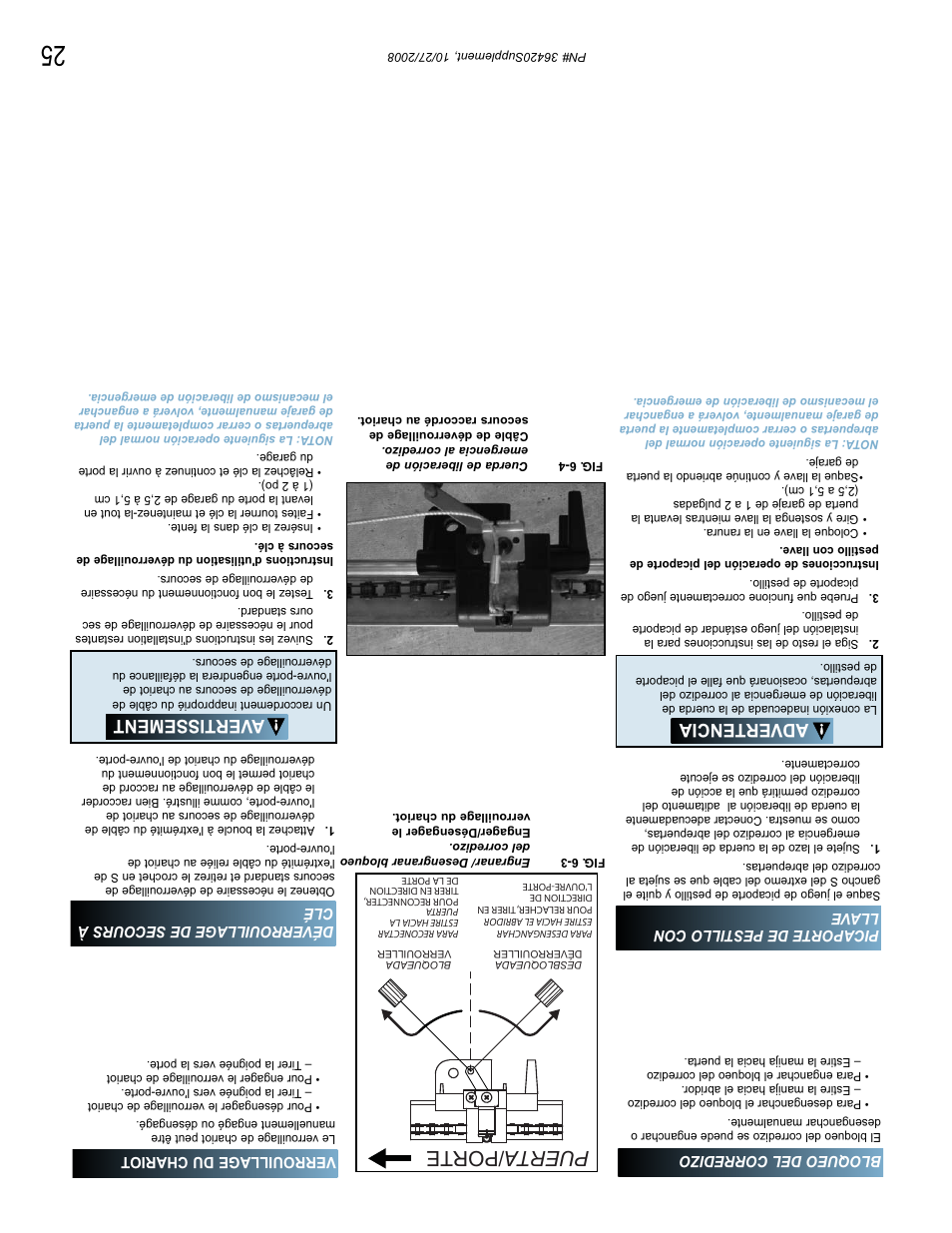 Puerta /porte, Advertencia, Avertissement | Genie BeltLift 1022 User Manual | Page 42 / 66