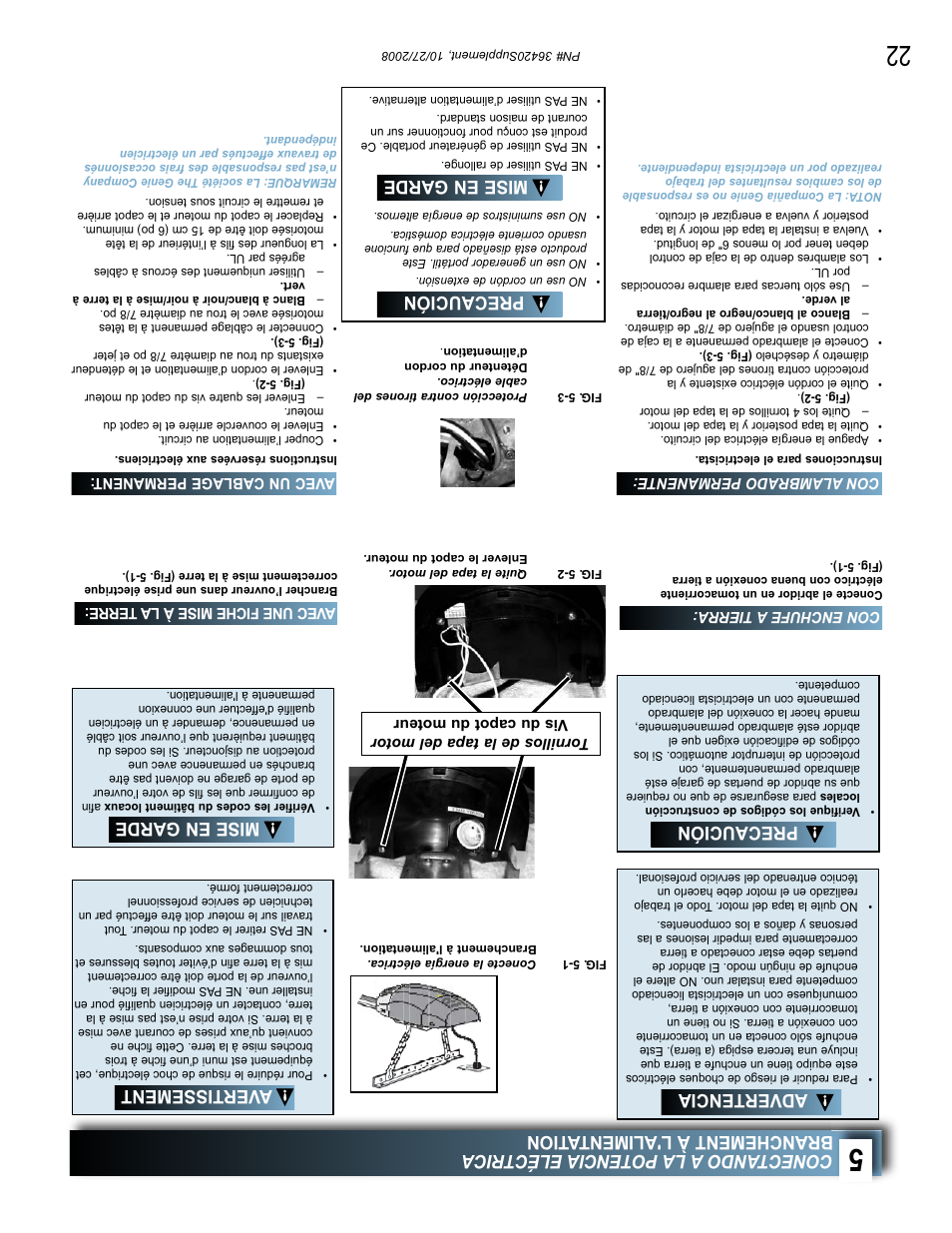 Advertencia, Precaución, Mise en garde precaución | Avertissement, Mise en garde | Genie BeltLift 1022 User Manual | Page 45 / 66
