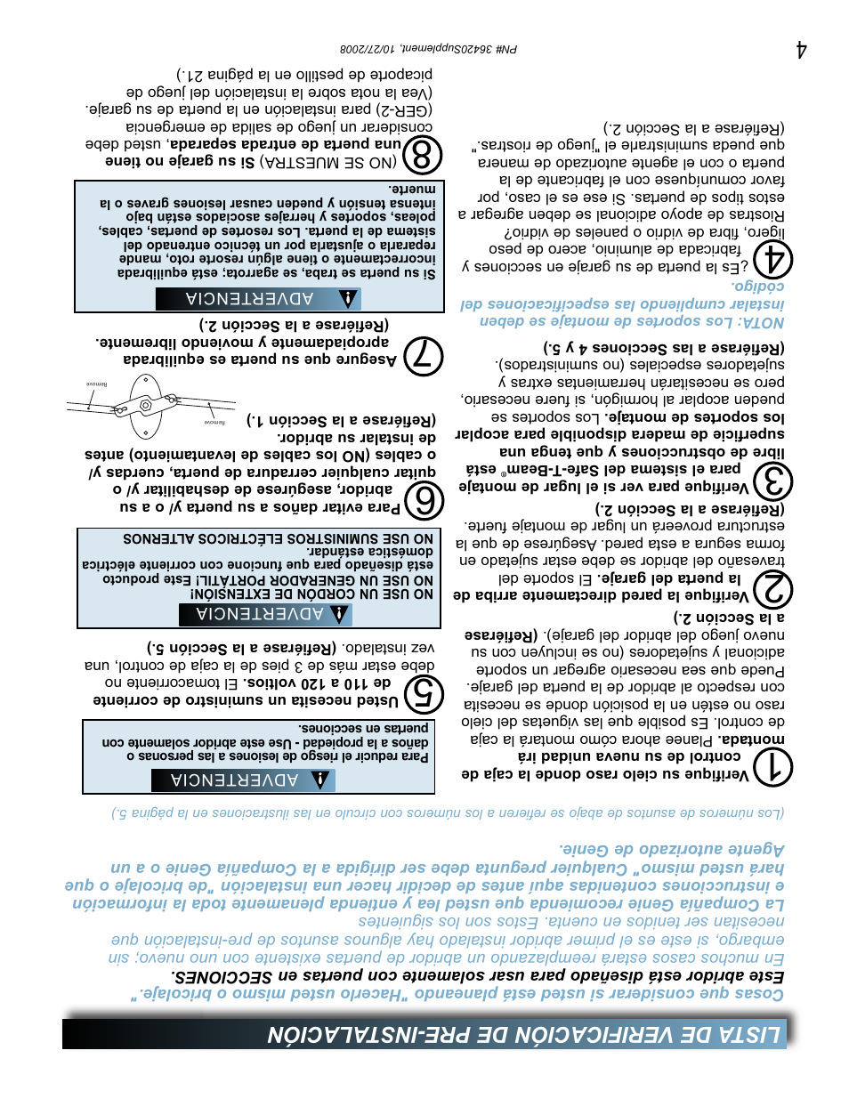 Lista de verificación de pre-instalación | Genie BeltLift 1022 User Manual | Page 63 / 66
