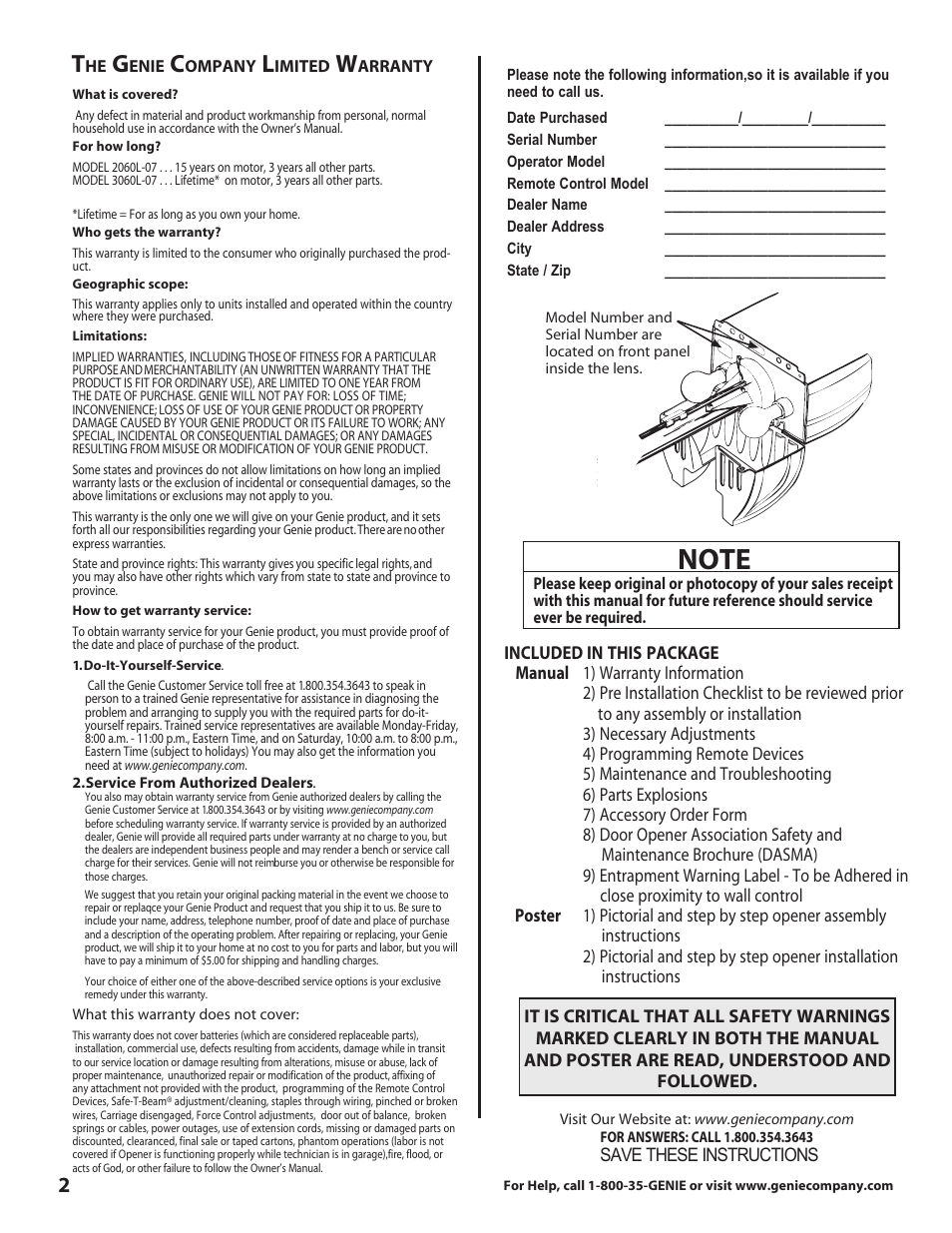 Genie DirectLift 3060 User Manual | Page 2 / 14