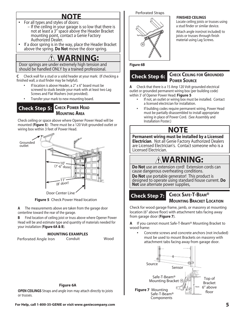 Warning, Check step 5, Check step 6 | Check step 7 | Genie DirectLift 3060 User Manual | Page 5 / 14