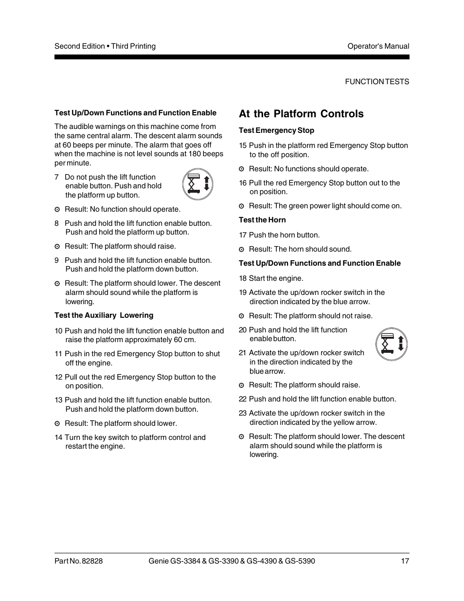 At the platform controls | Genie GS-5390 User Manual | Page 19 / 36