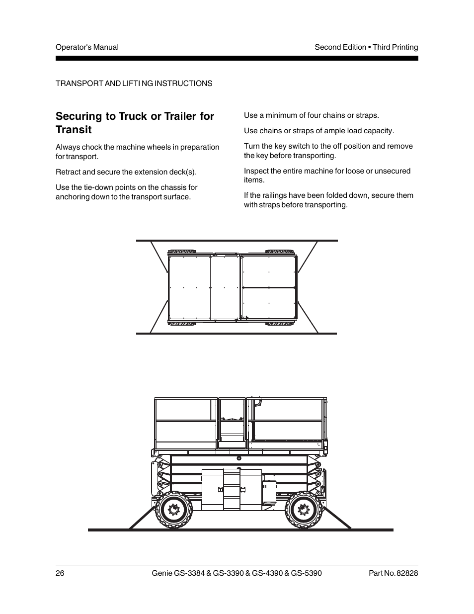 Securing to truck or trailer for transit | Genie GS-5390 User Manual | Page 28 / 36