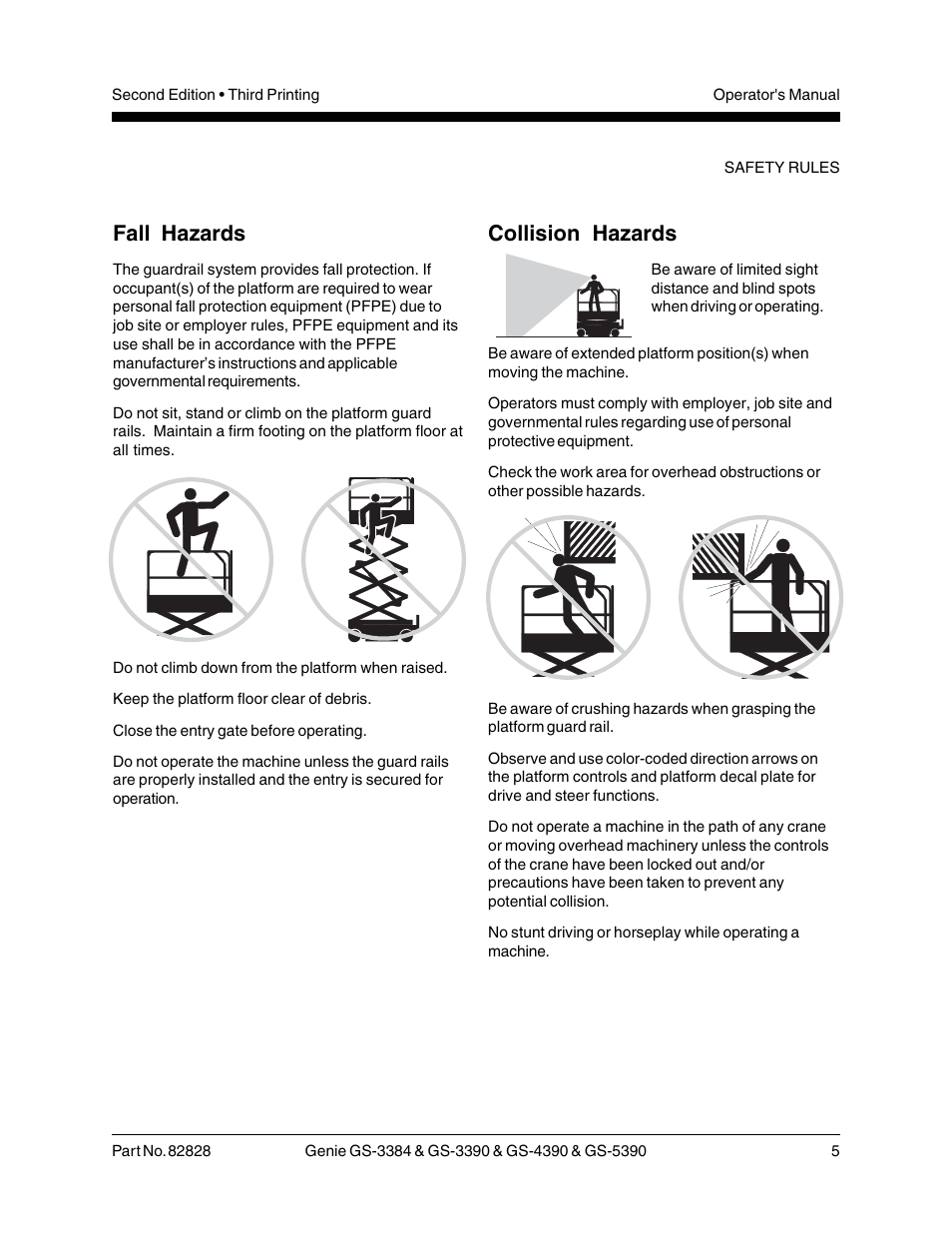 Fall hazards, Collision hazards | Genie GS-5390 User Manual | Page 7 / 36