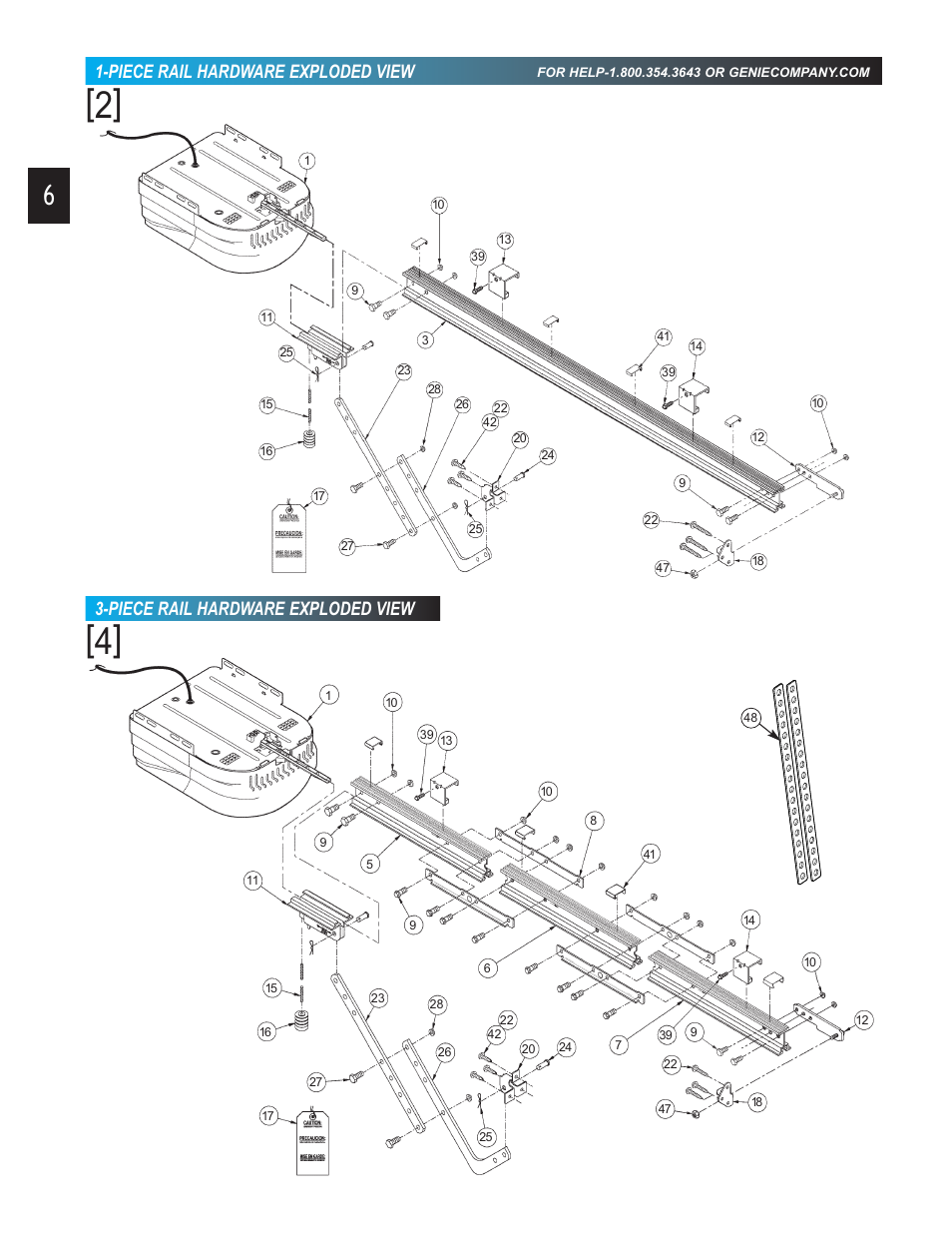 Piece rail hardware exploded view | Genie 3452535556 GCG User Manual | Page 6 / 27