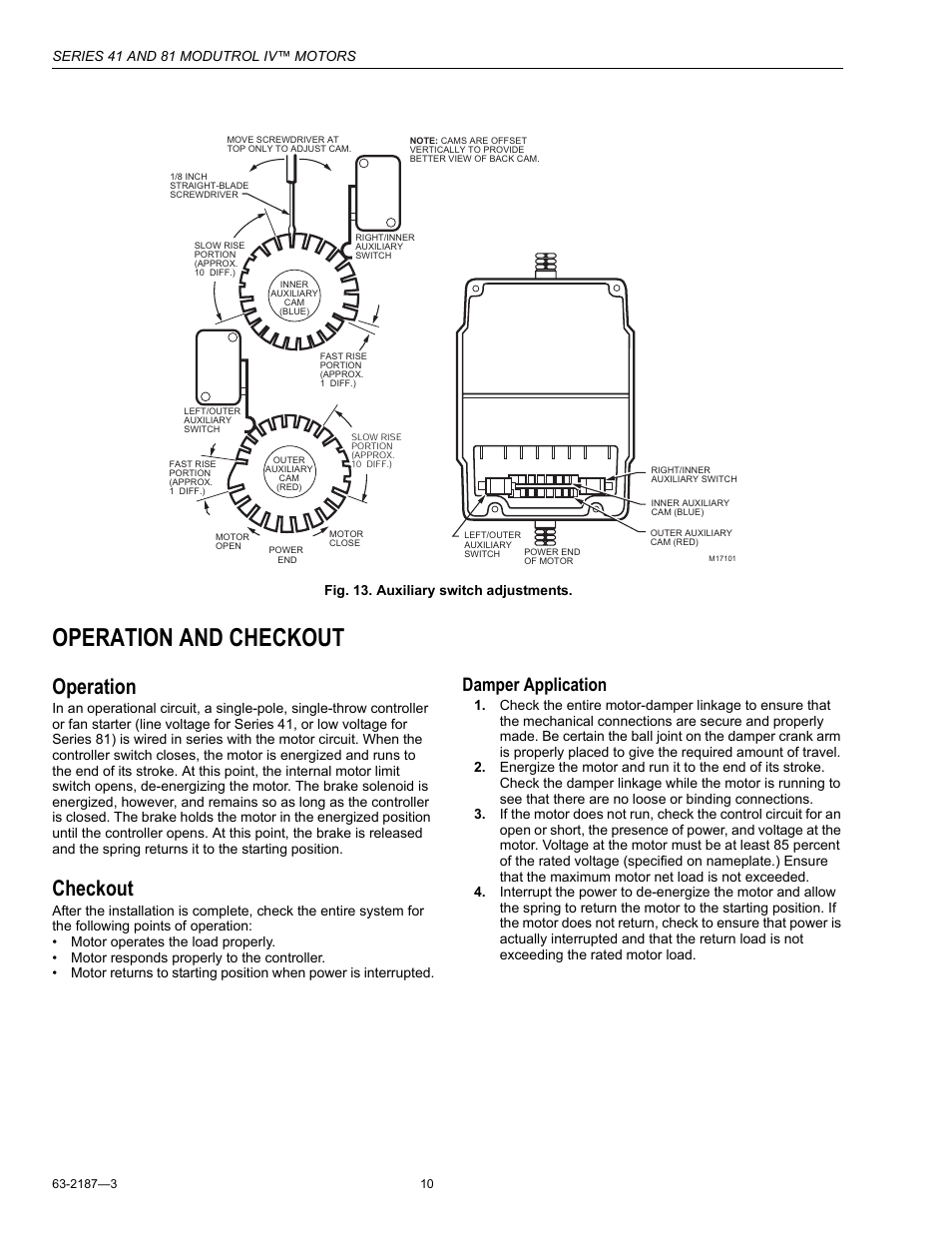 Operation and checkout, Operation, Checkout | Damper application | Greenheck Fan Modutrol IV Motors 81 User Manual | Page 10 / 12