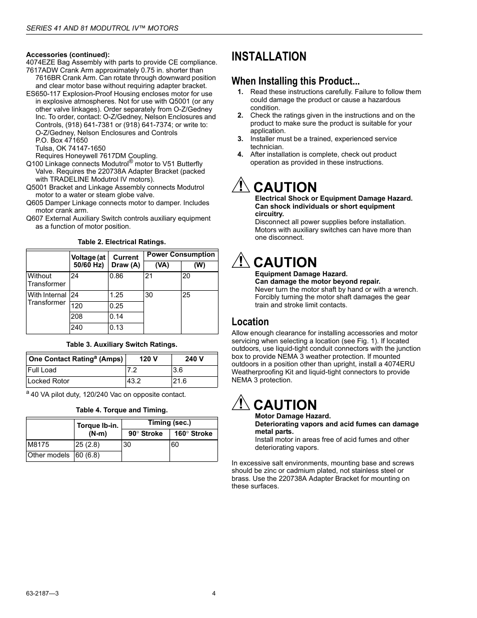 Installation, When installing this product, Location | Caution | Greenheck Fan Modutrol IV Motors 81 User Manual | Page 4 / 12