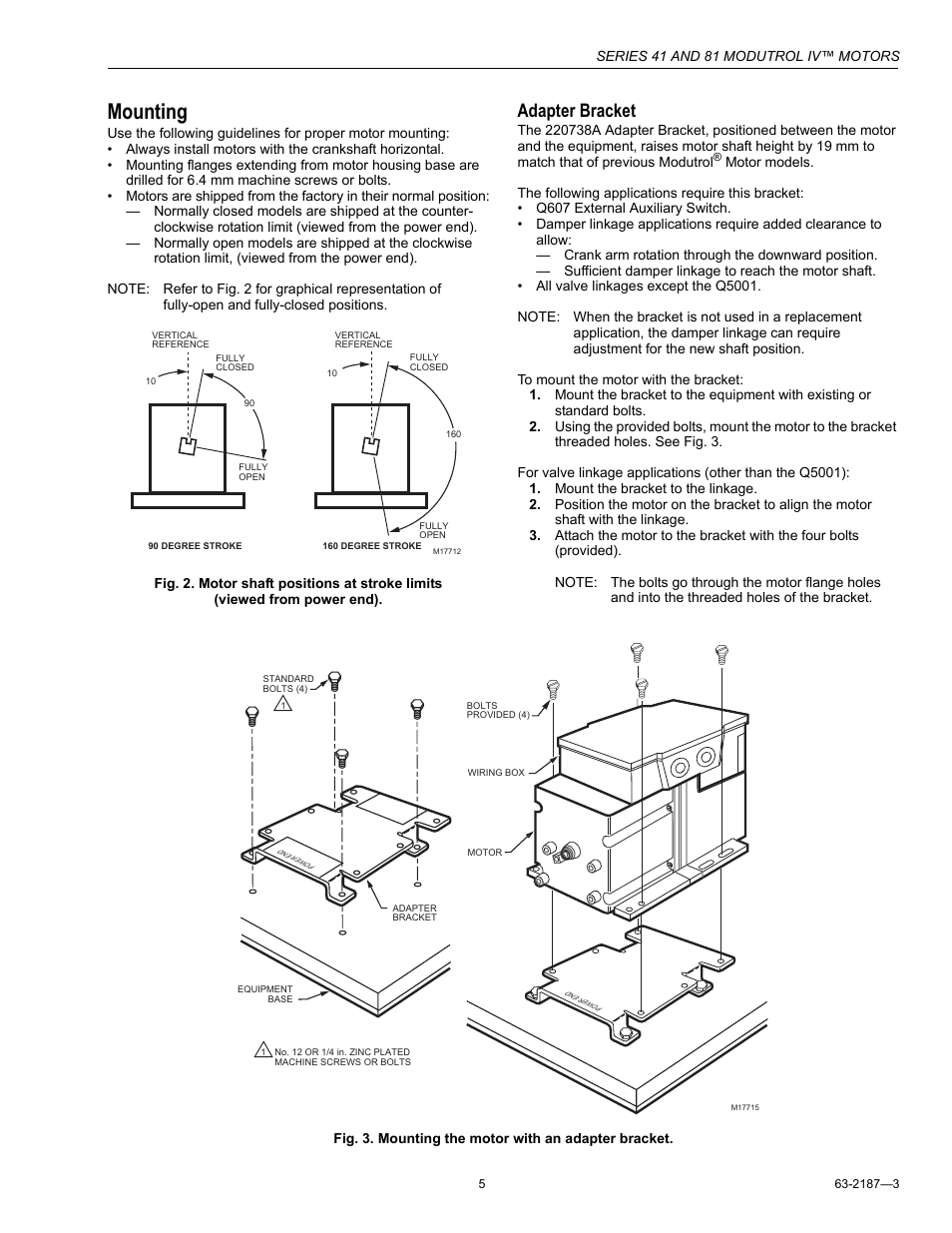 Mounting, Adapter bracket | Greenheck Fan Modutrol IV Motors 81 User Manual | Page 5 / 12