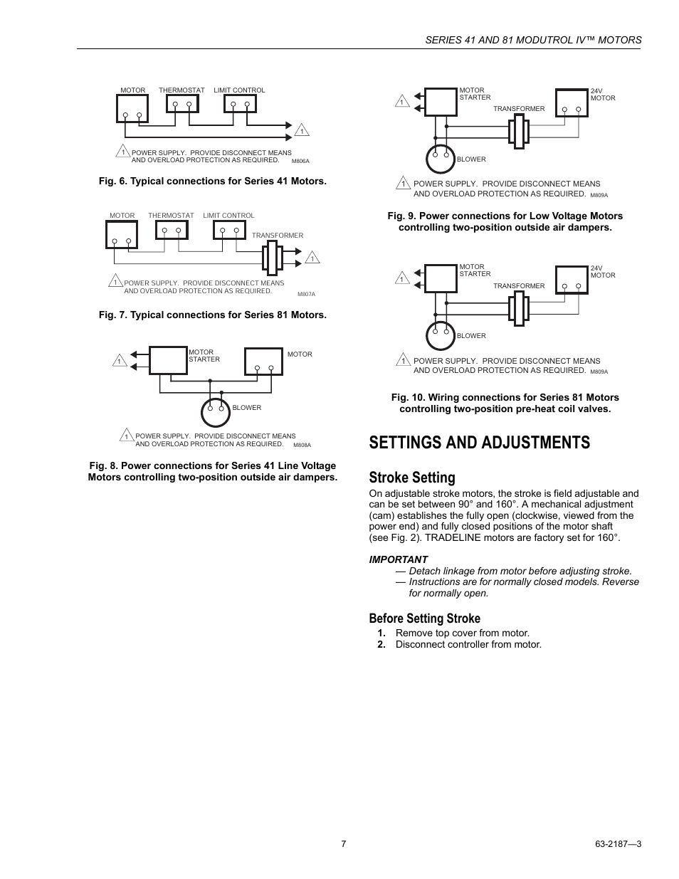 Settings and adjustments, Stroke setting, Before setting stroke | Greenheck Fan Modutrol IV Motors 81 User Manual | Page 7 / 12