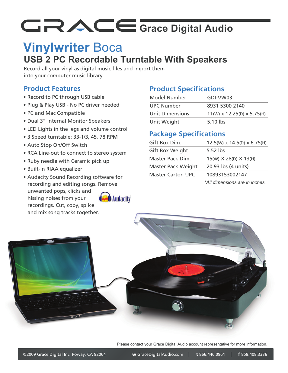 Grace Digital Vinylwriter Boca GDI-VW03 User Manual | 1 page