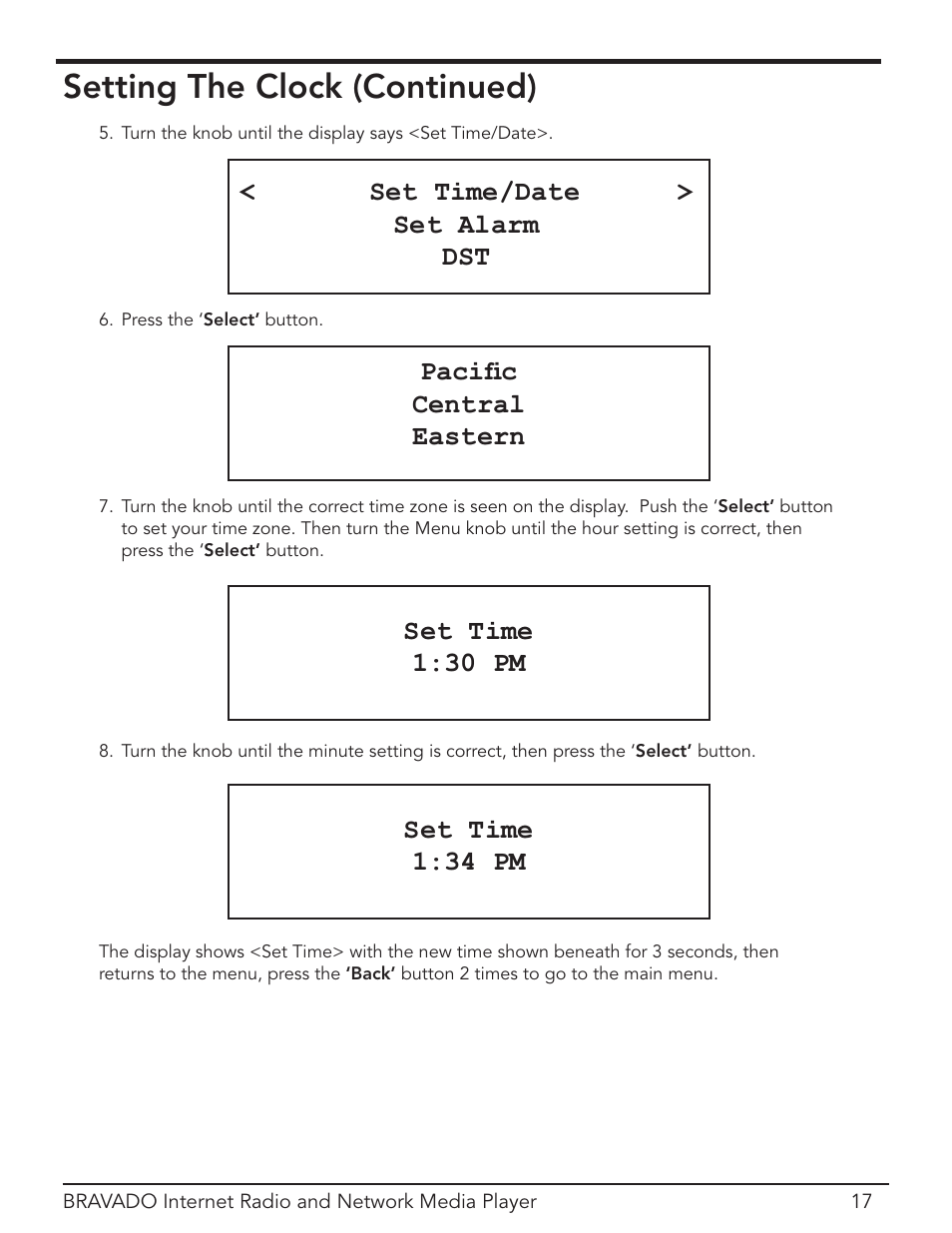 Setting the clock (continued) | Grace Digital Bravado GDI-IRD4400M User Manual | Page 17 / 48