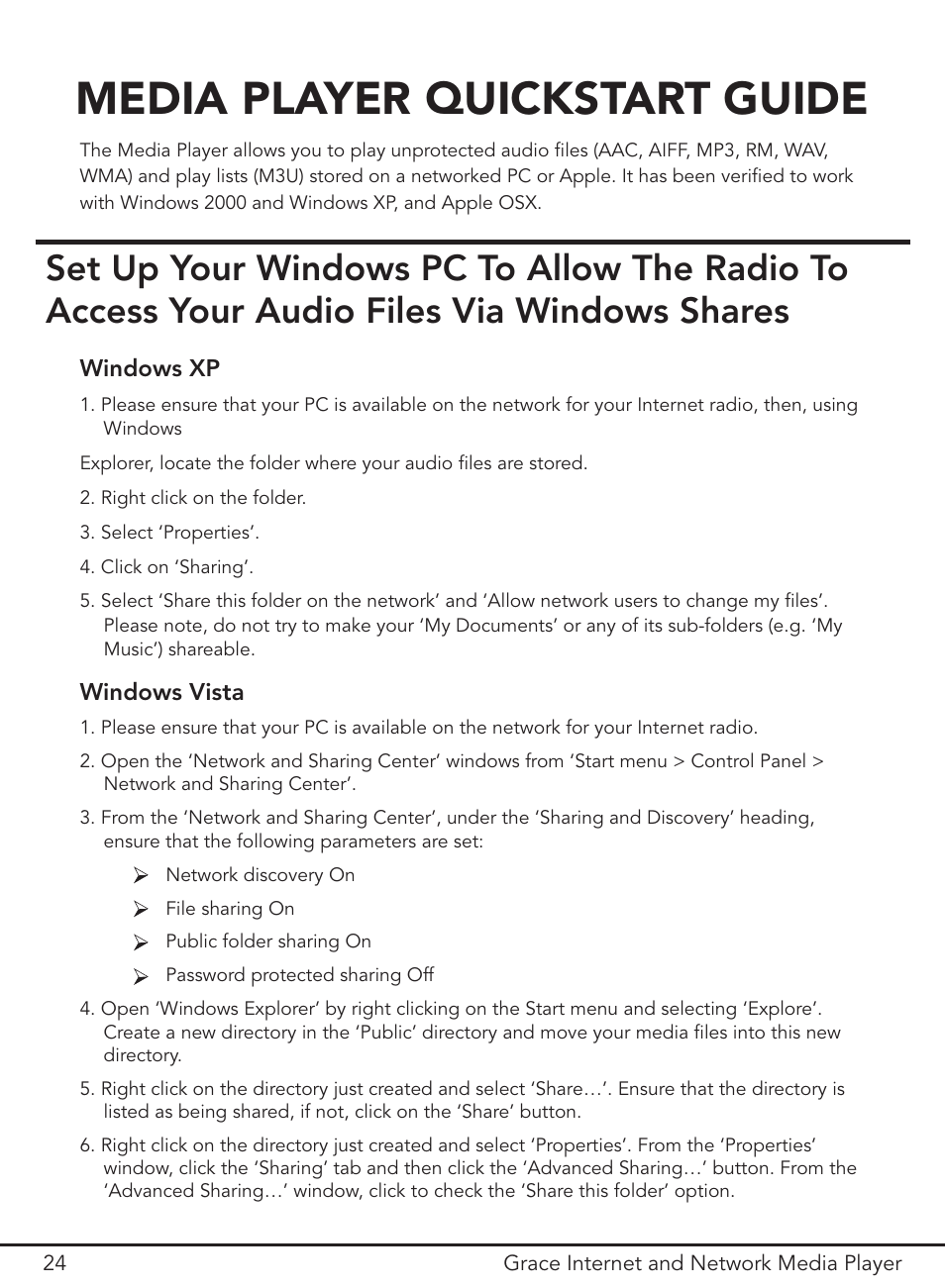 Media player quickstart guide | Grace Digital GDI-IR3000 User Manual | Page 24 / 44