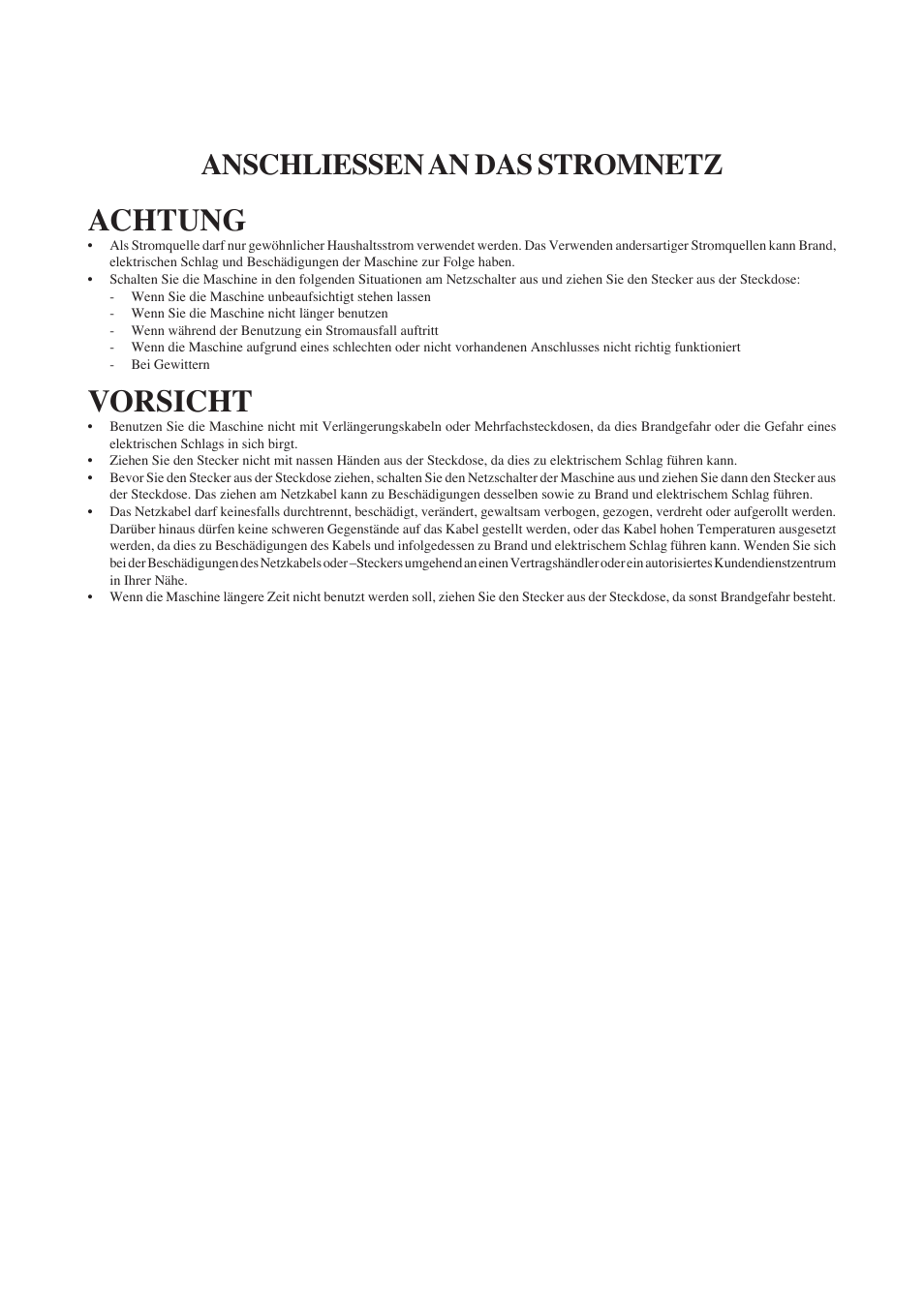 Achtung, Vorsicht, Anschliessen an das stromnetz | Brother Star 60 User Manual | Page 14 / 111