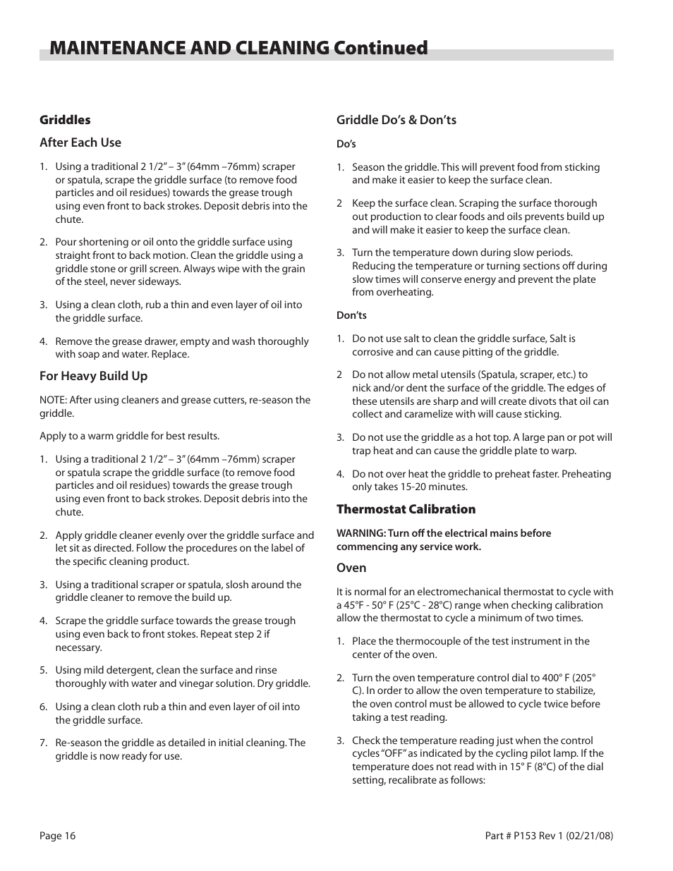 Maintenance and cleaning continued | Garland SS680 User Manual | Page 16 / 20