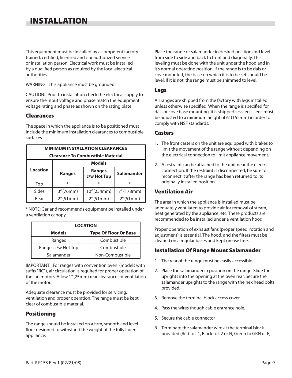 Installation | Garland SS680 User Manual | Page 9 / 20