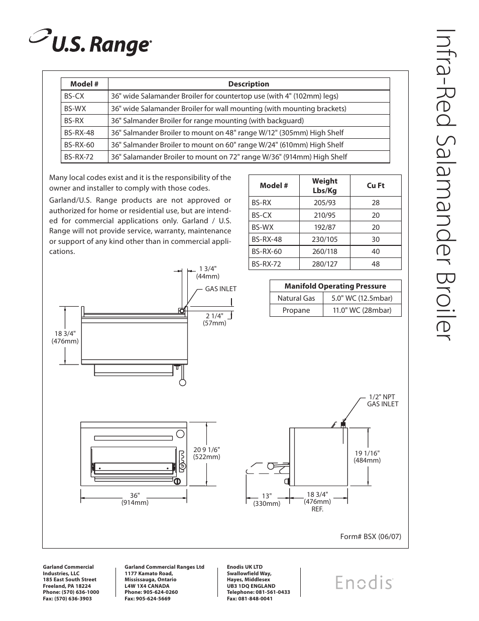 Garland Infra-Red Salamander Broiler BS-RX User Manual | Page 2 / 2