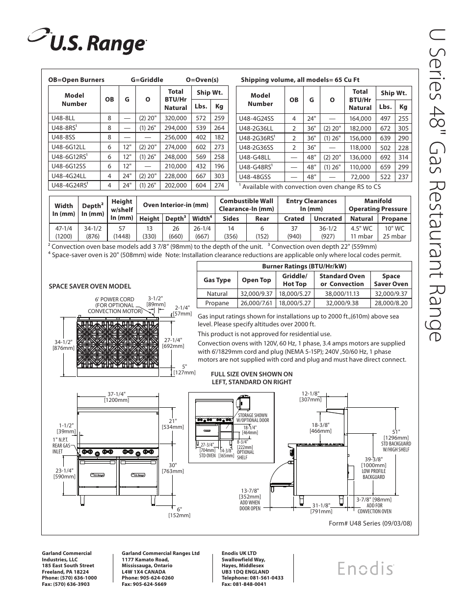U s er ies 48" g as r estaurant r ange | Garland U48-G48LL User Manual | Page 2 / 2