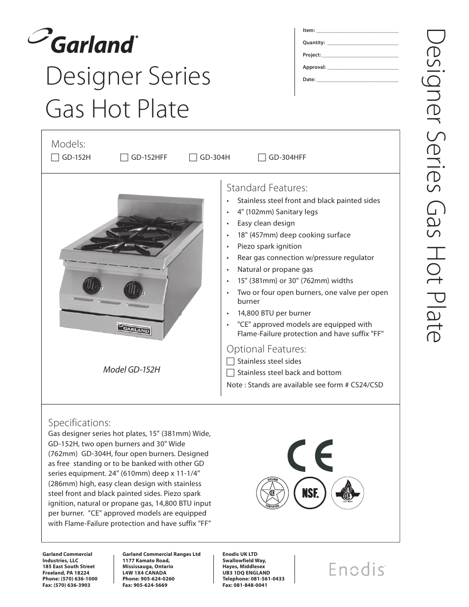 Garland Enodis GD-304HFF User Manual | 2 pages