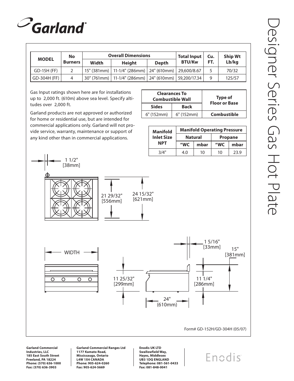 Des ig ne r s eri es g as h ot pla te | Garland Enodis GD-304HFF User Manual | Page 2 / 2