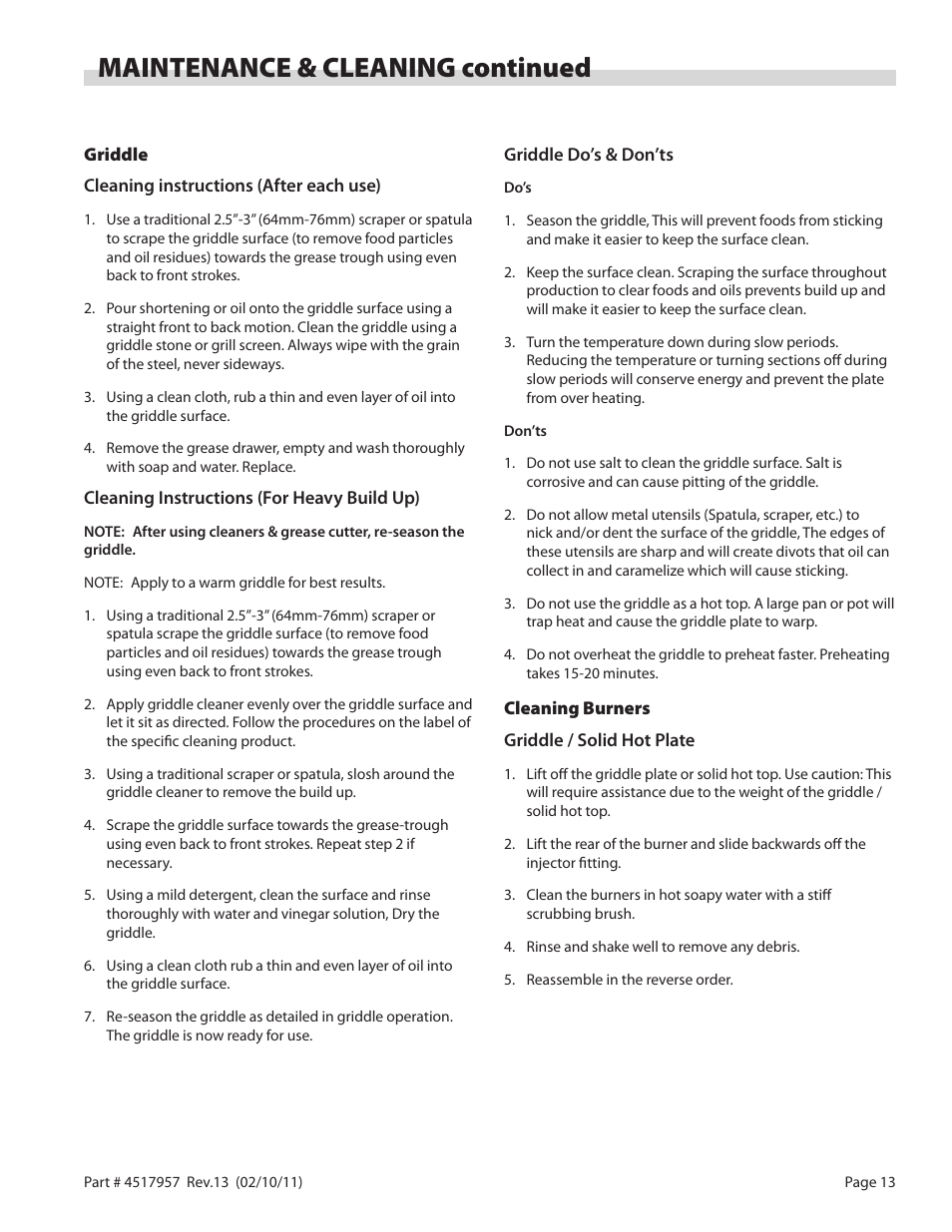 Maintenance & cleaning continued | Garland STW286A User Manual | Page 13 / 56