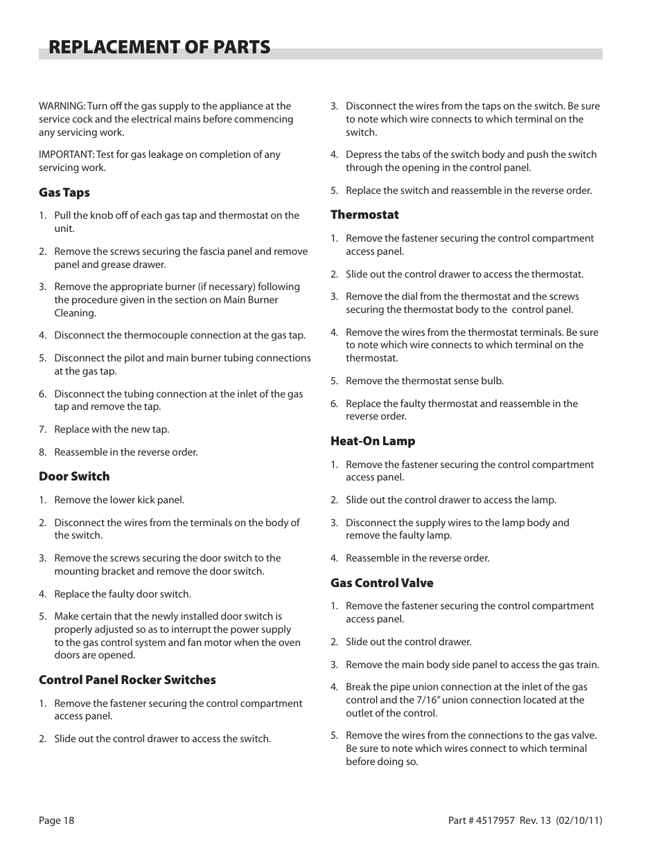 Replacement of parts | Garland STW286A User Manual | Page 18 / 56